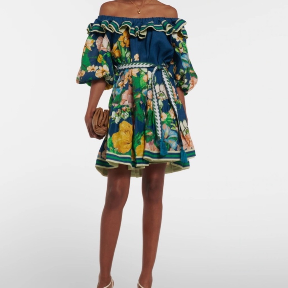 Alemais Lyla Ruffled Linen Mini Dress